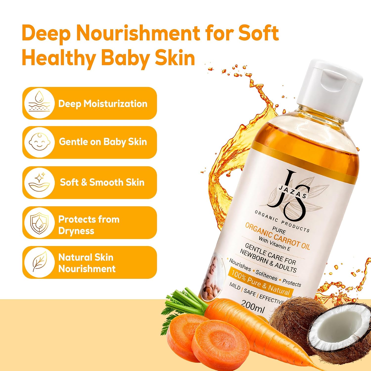 JAZAS Organic Carrot Oil with Vitamin E - 200 ml - Image 2